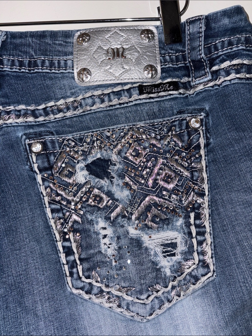 Miss Me Distressed Dark Blue Denim Shorts- 36 - Picture 6 of 6